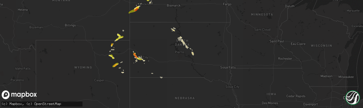 Hail map in South Dakota on July 21, 2018