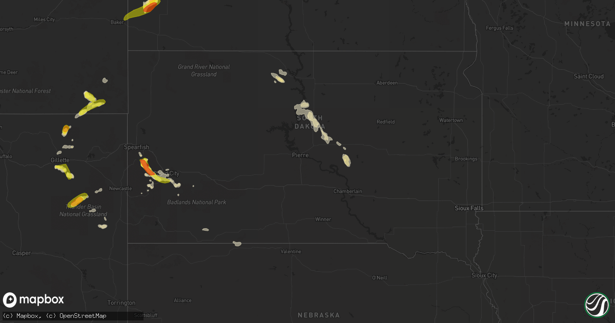 Hail map in South Dakota on July 21, 2018