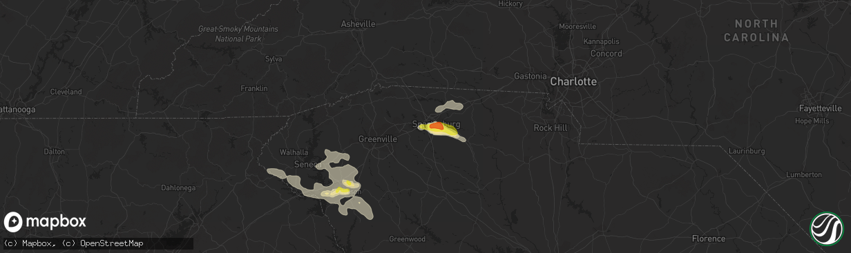 Hail map in Spartanburg, SC on July 21, 2018