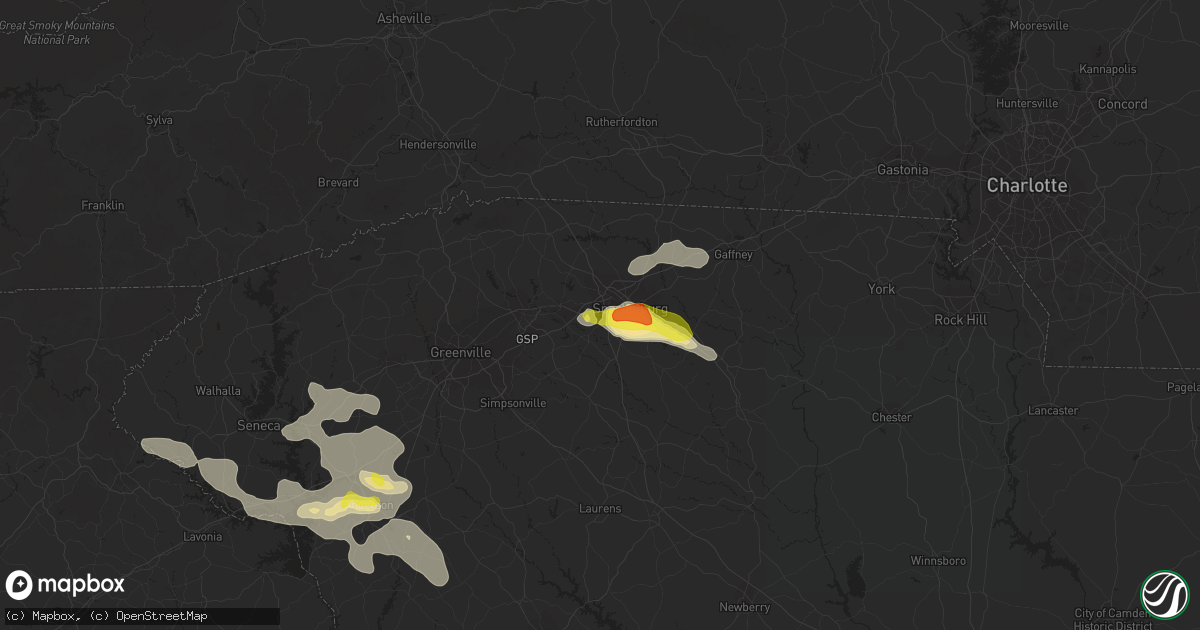 Hail map in Spartanburg, SC on July 21, 2018