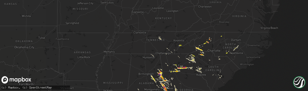 Hail map in Tennessee on July 21, 2018