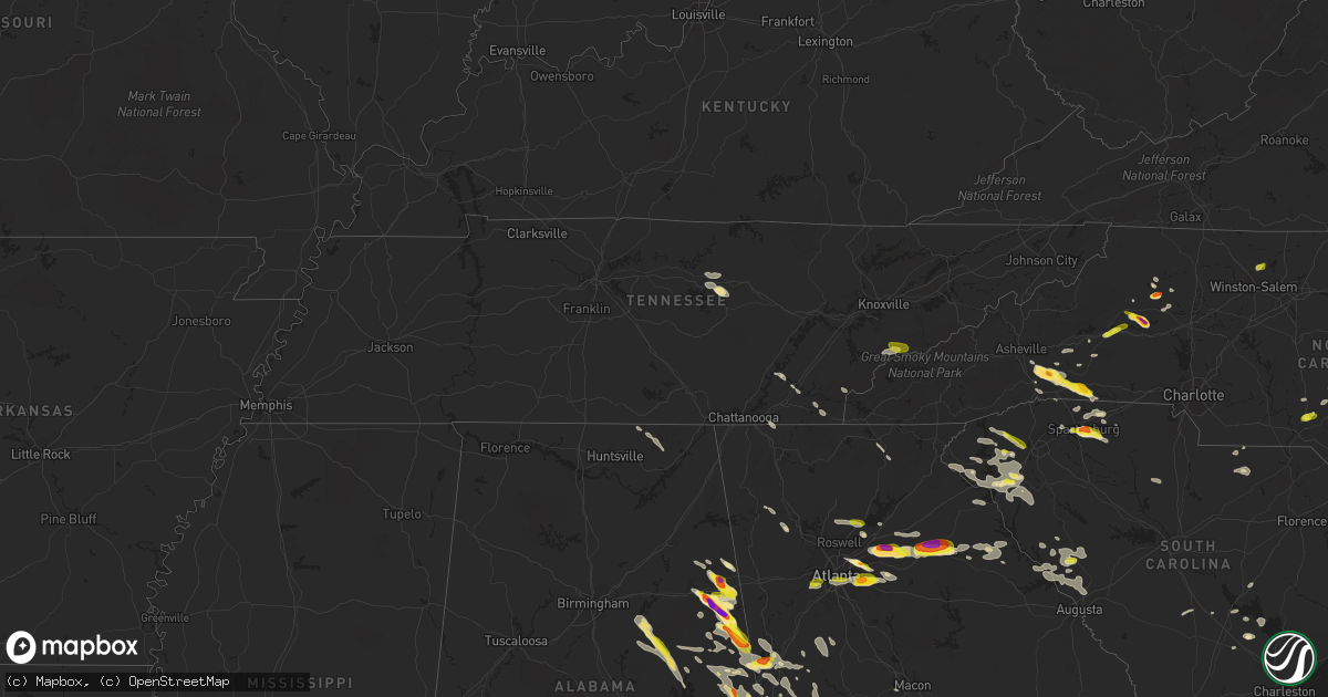 Hail map in Tennessee on July 21, 2018