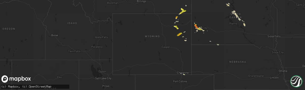 Hail map in Wyoming on July 21, 2018