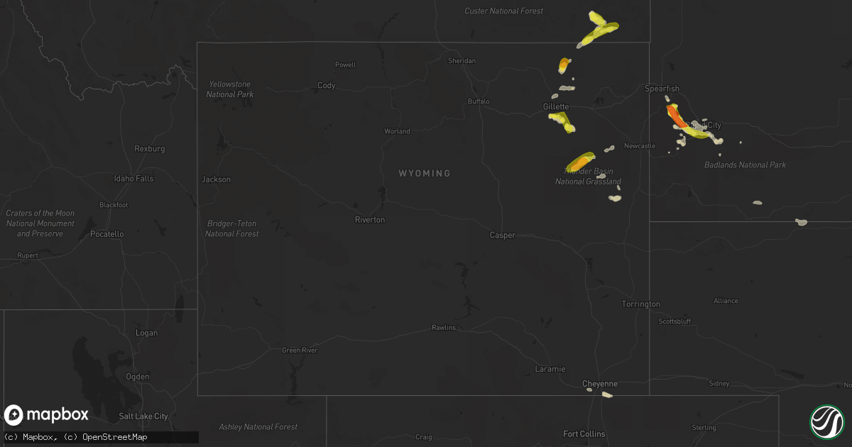 Hail map in Wyoming on July 21, 2018