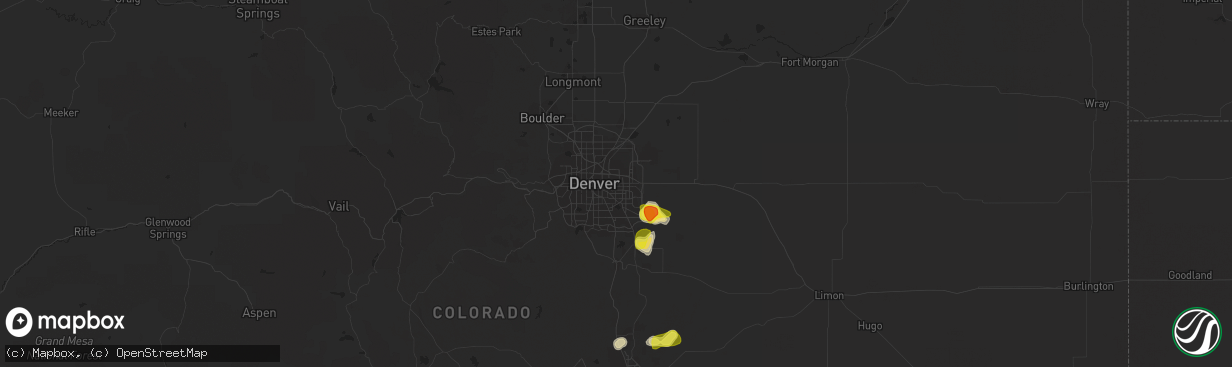 Hail map in Aurora, CO on July 21, 2019