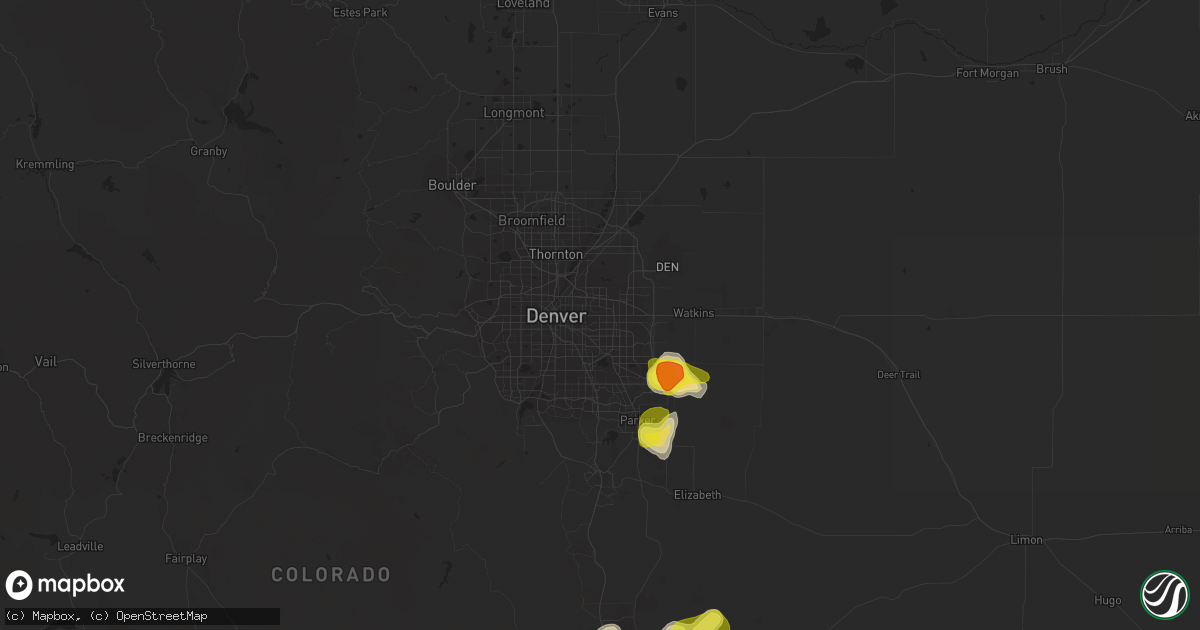 Hail map in Aurora, CO on July 21, 2019