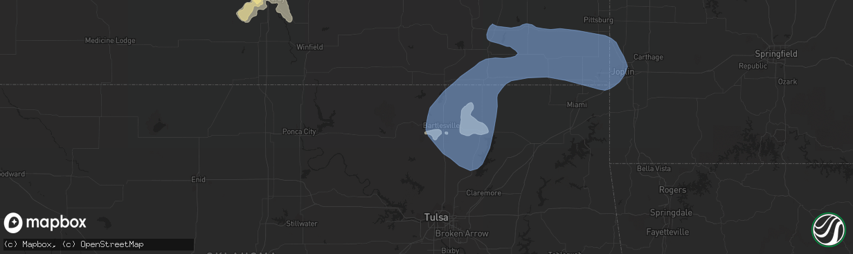 Hail map in Bartlesville, OK on July 21, 2019