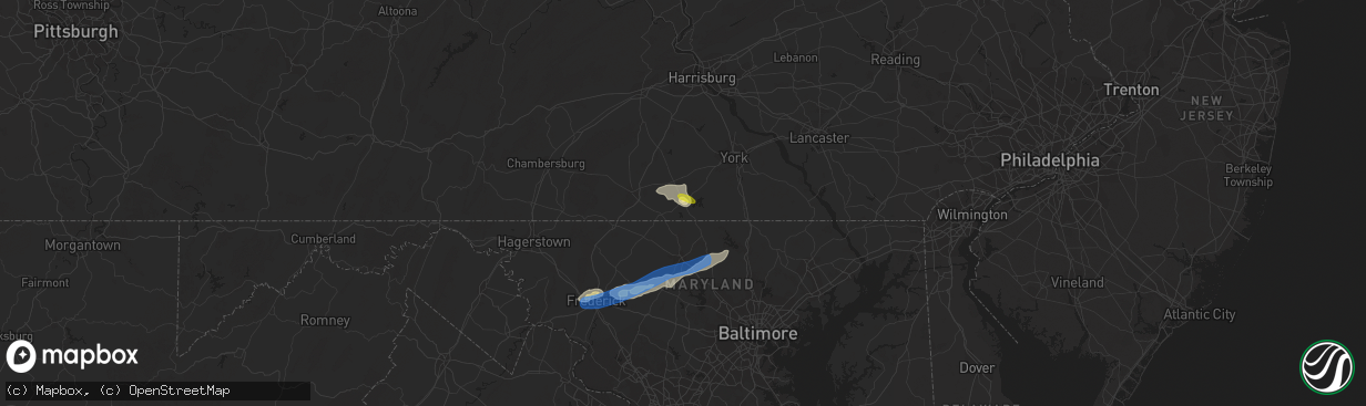 Hail map in Hanover, PA on July 21, 2019