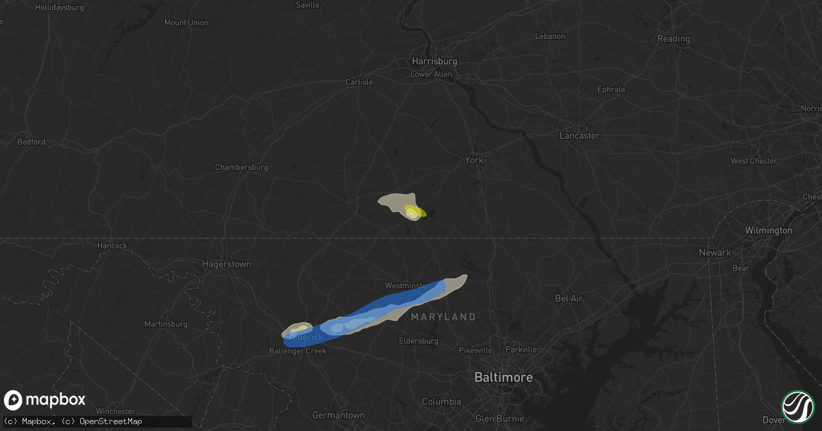 Hail map in Hanover, PA on July 21, 2019