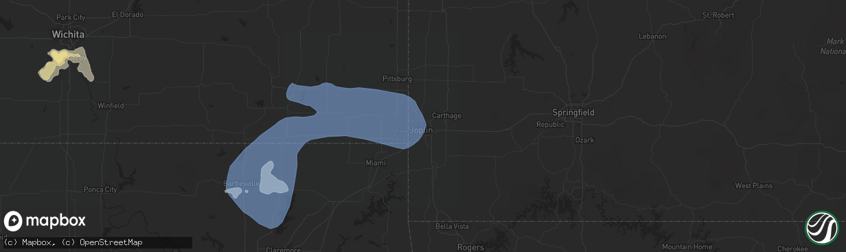 Hail map in Joplin, MO on July 21, 2019