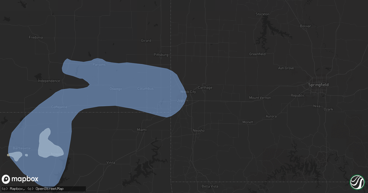 Hail map in Joplin, MO on July 21, 2019