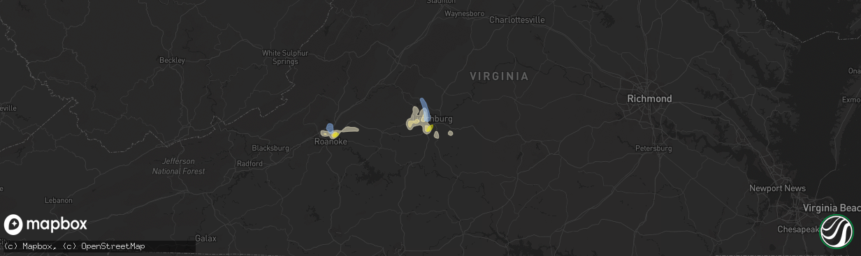 Hail map in Lynchburg, VA on July 21, 2019