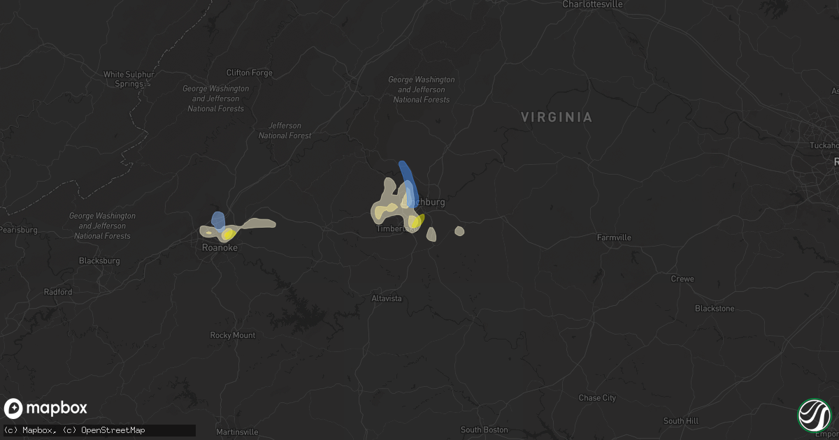 Hail map in Lynchburg, VA on July 21, 2019