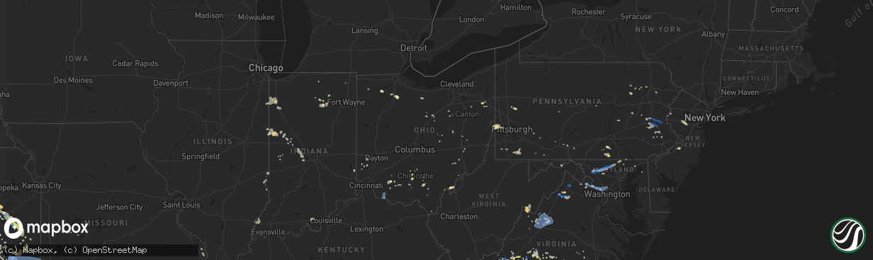 Hail map in Ohio on July 21, 2019