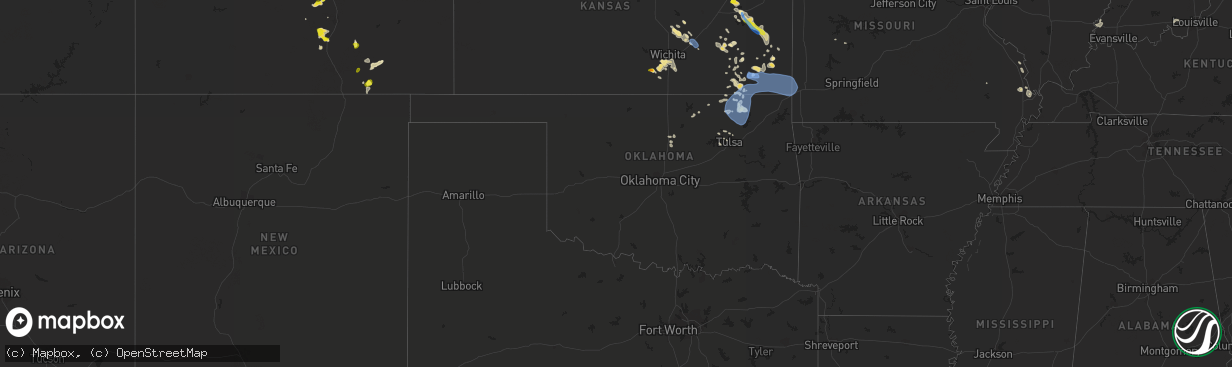 Hail map in Oklahoma on July 21, 2019