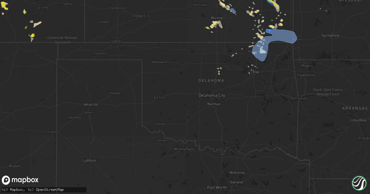Hail map in Oklahoma on July 21, 2019