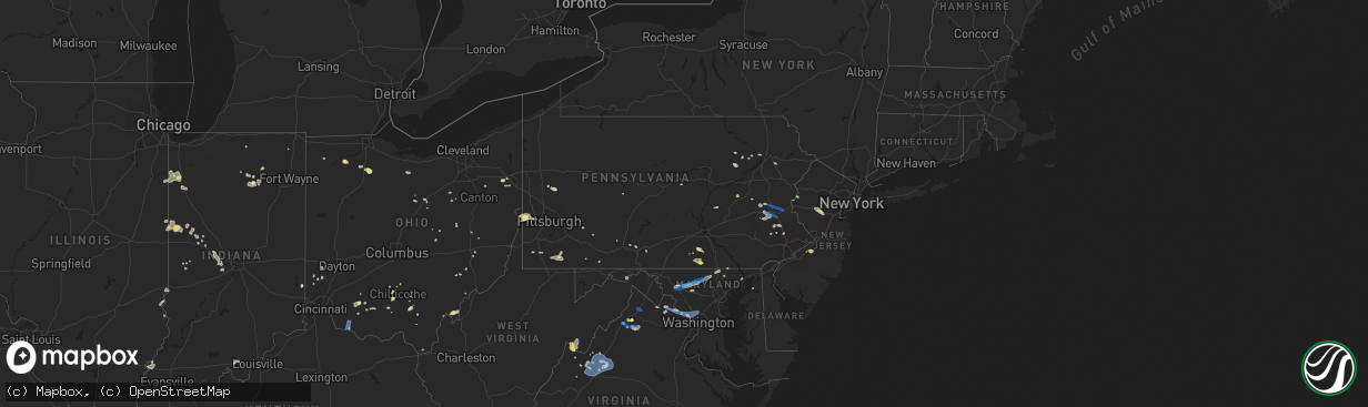 Hail map in Pennsylvania on July 21, 2019