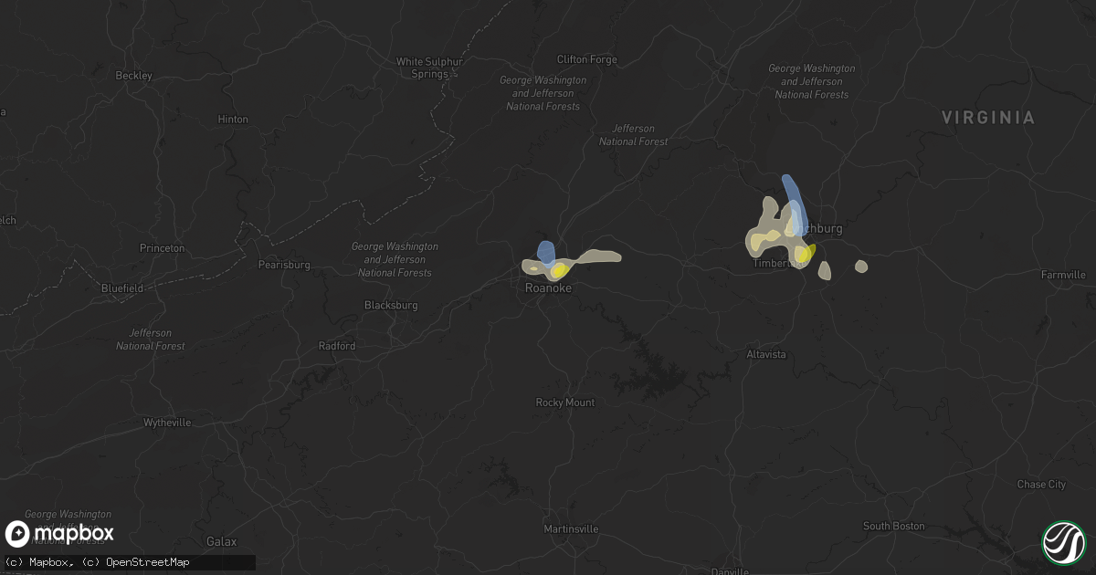 Hail map in Roanoke, VA on July 21, 2019