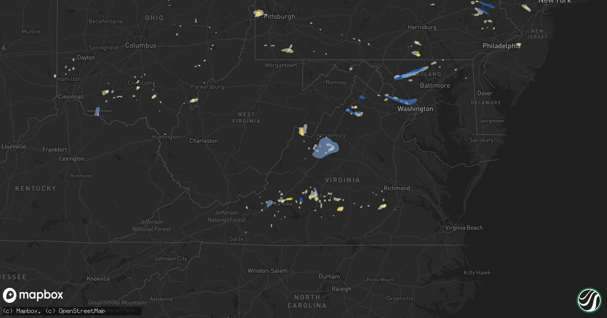 Hail map in Virginia on July 21, 2019
