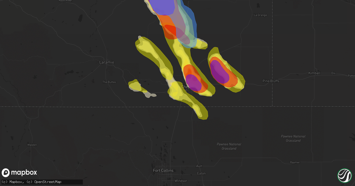Hail map in Cheyenne, WY on July 21, 2020