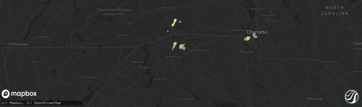 Hail map in Greer, SC on July 21, 2020