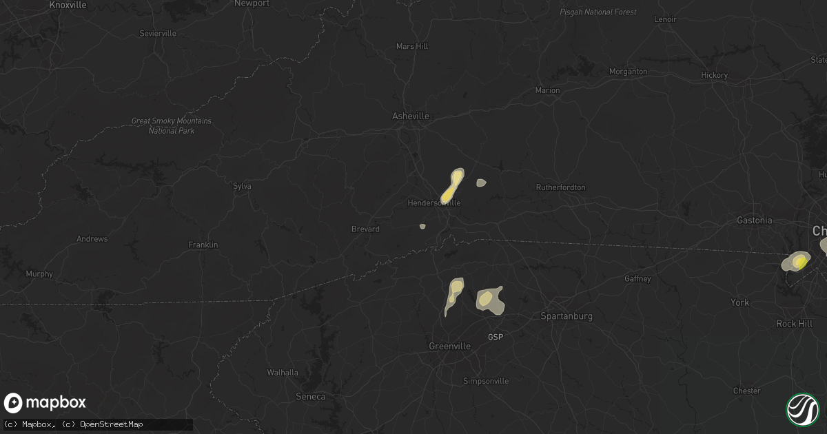 Hail map in Hendersonville, NC on July 21, 2020