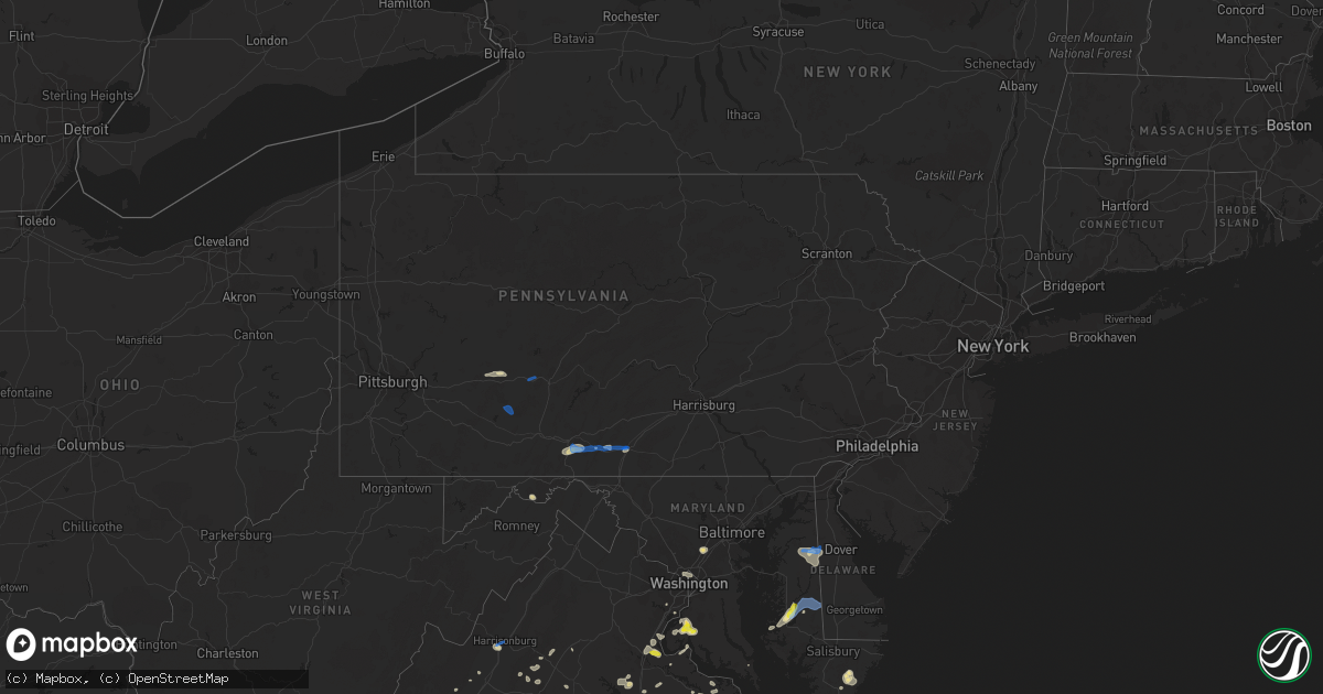 Hail map in Pennsylvania on July 21, 2020