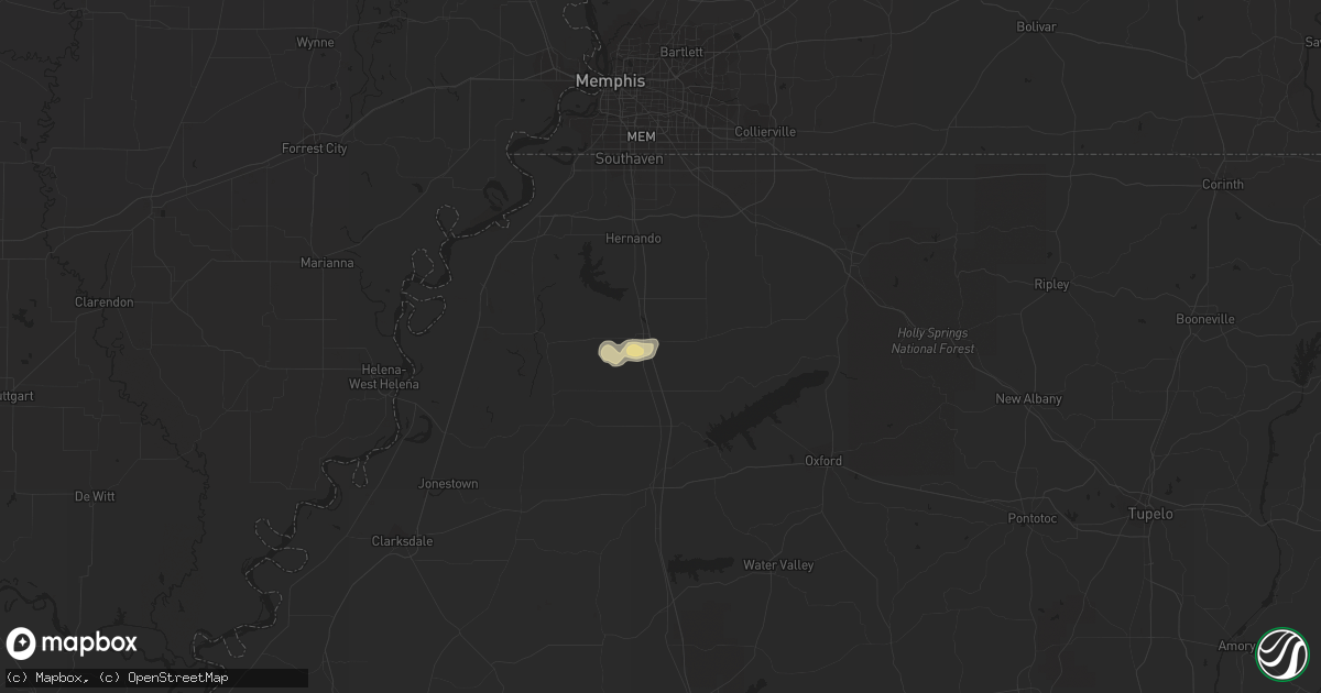 Hail map in Senatobia, MS on July 21, 2020