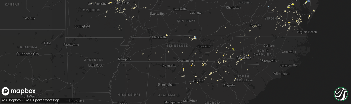 Hail map in Tennessee on July 21, 2020