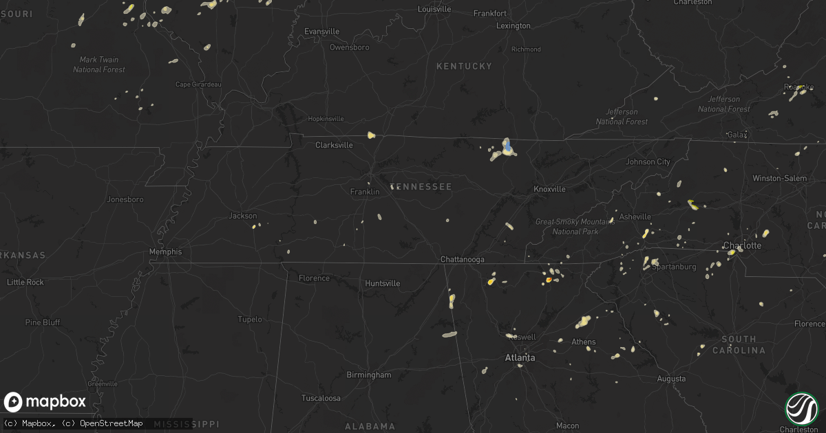 Hail map in Tennessee on July 21, 2020
