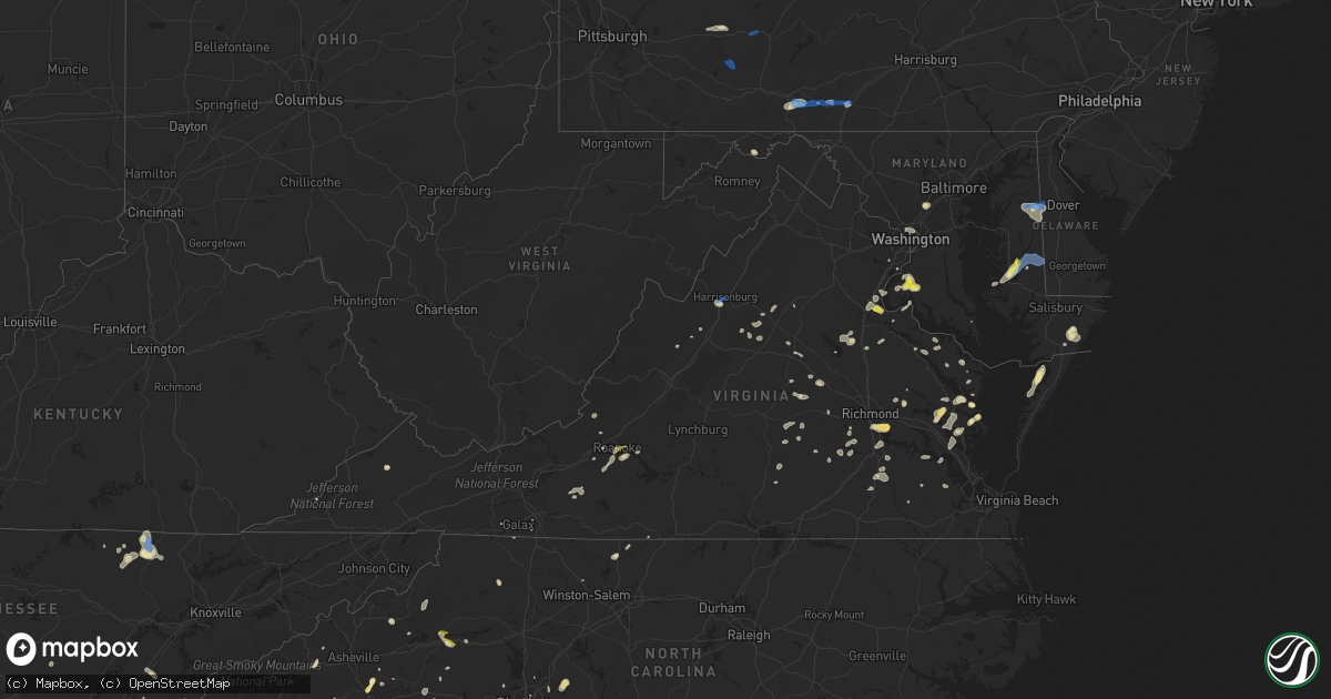 Hail map in Virginia on July 21, 2020