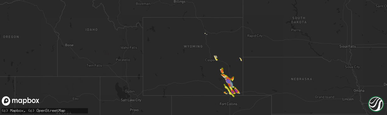 Hail map in Wyoming on July 21, 2020