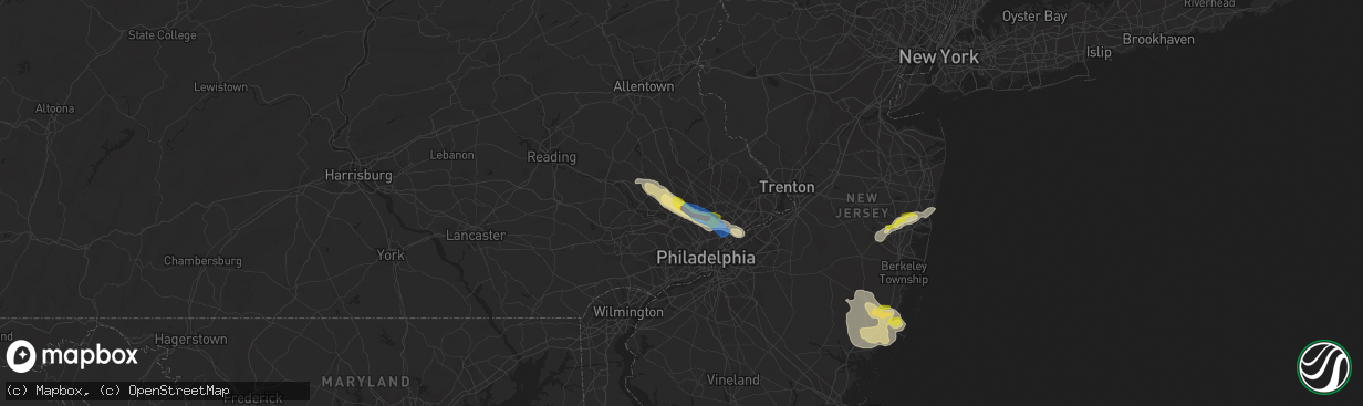 Hail map in Blue Bell, PA on July 21, 2021