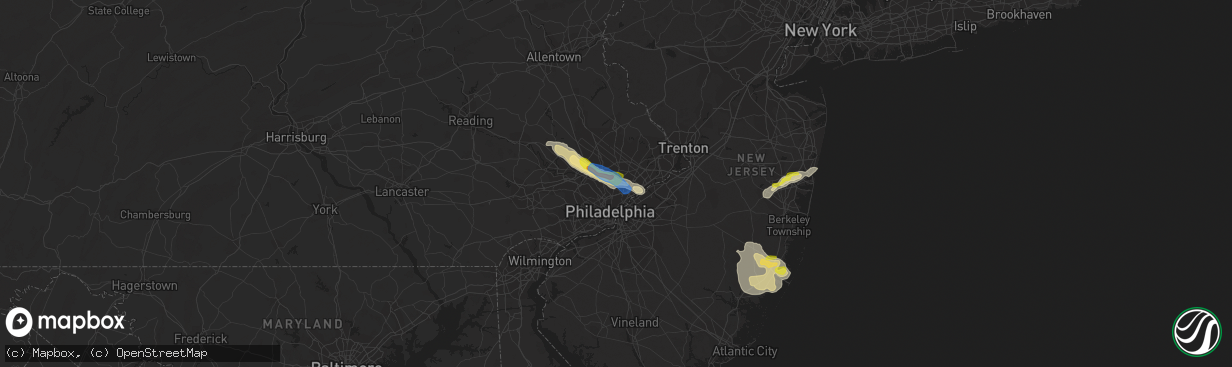 Hail map in Elkins Park, PA on July 21, 2021