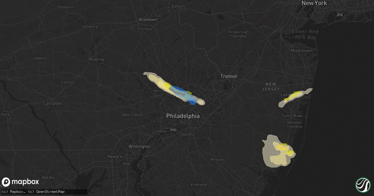 Hail map in Elkins Park, PA on July 21, 2021