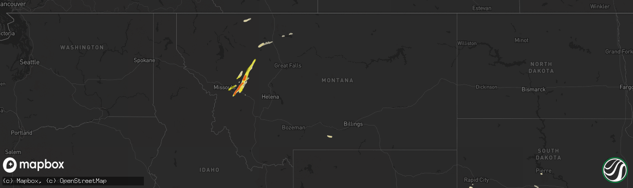 Hail map in Montana on July 21, 2021