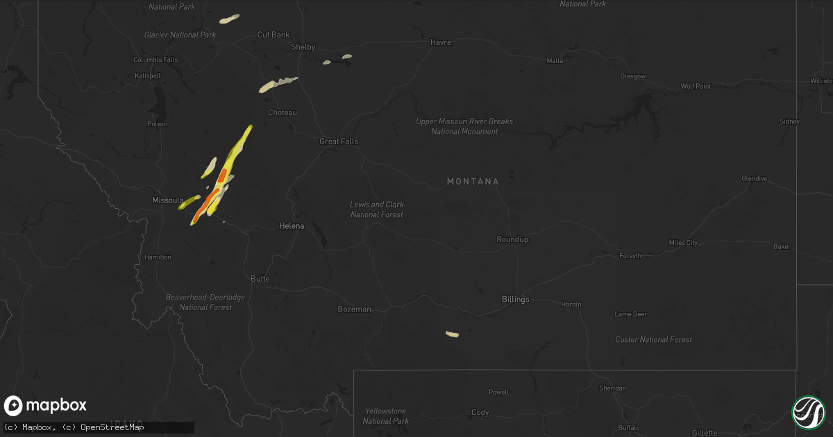 Hail map in Montana on July 21, 2021