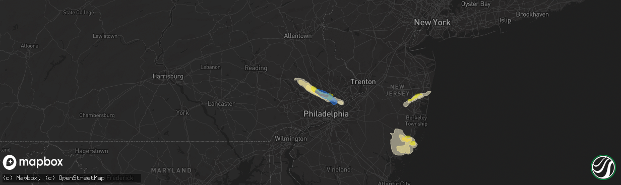 Hail map in Norristown, PA on July 21, 2021