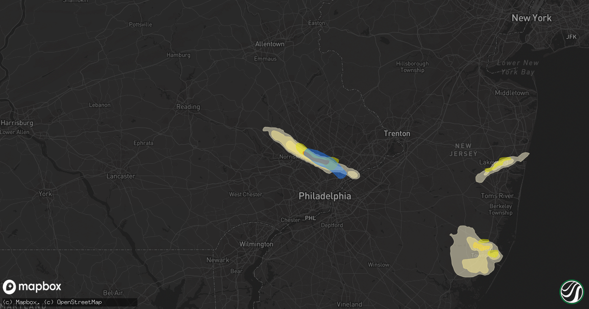 Hail map in Norristown, PA on July 21, 2021