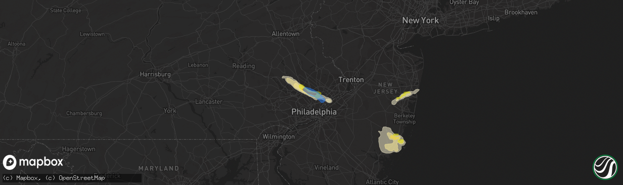 Hail map in Oreland, PA on July 21, 2021