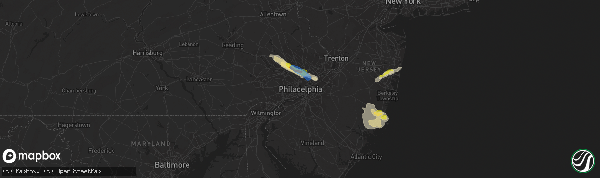 Hail map in Philadelphia, PA on July 21, 2021