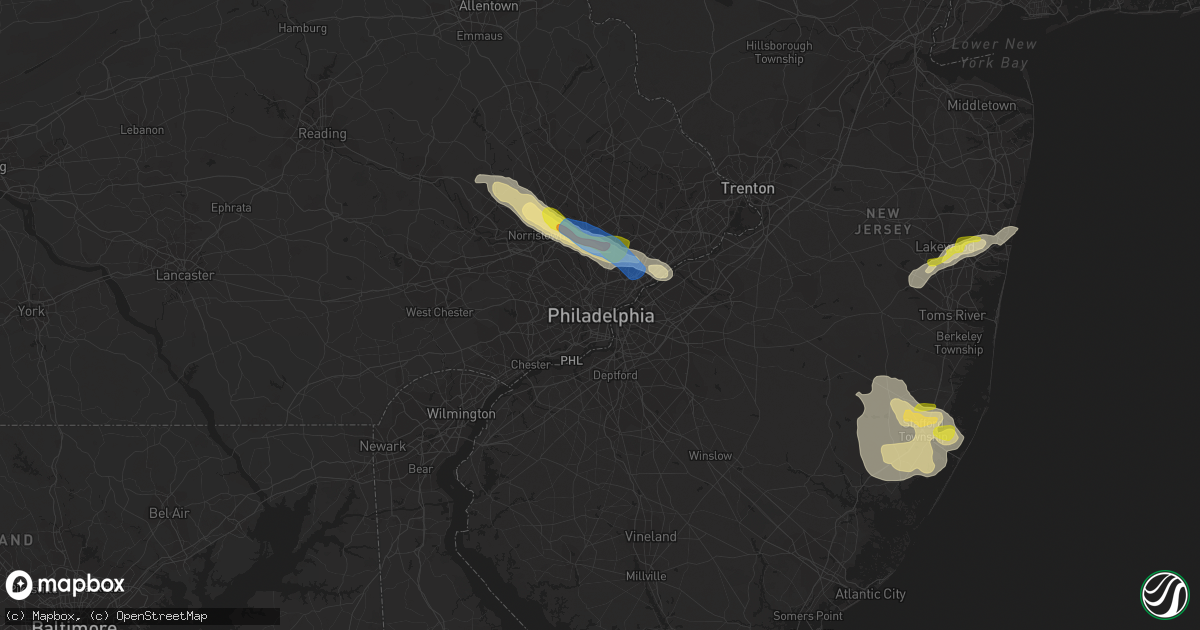 Hail map in Philadelphia, PA on July 21, 2021