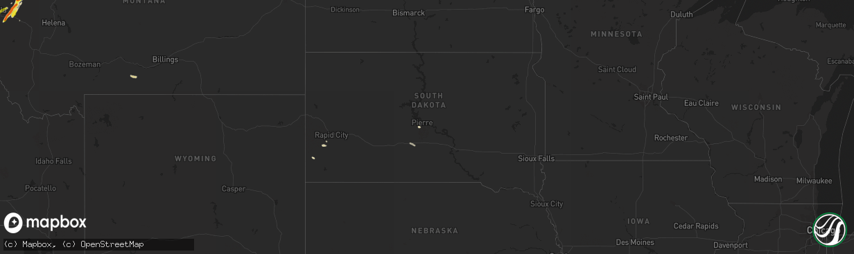 Hail map in South Dakota on July 21, 2021