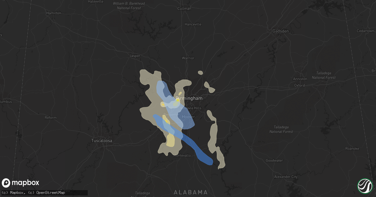 Hail map in Birmingham, AL on July 21, 2022