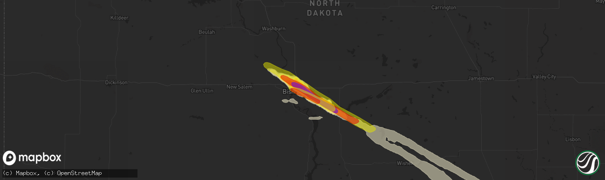 Hail map in Bismarck, ND on July 21, 2022