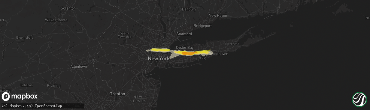 Hail map in Hicksville, NY on July 21, 2022