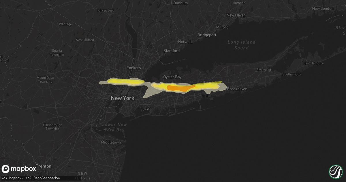 Hail map in Hicksville, NY on July 21, 2022