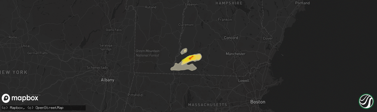 Hail map in Keene, NH on July 21, 2022
