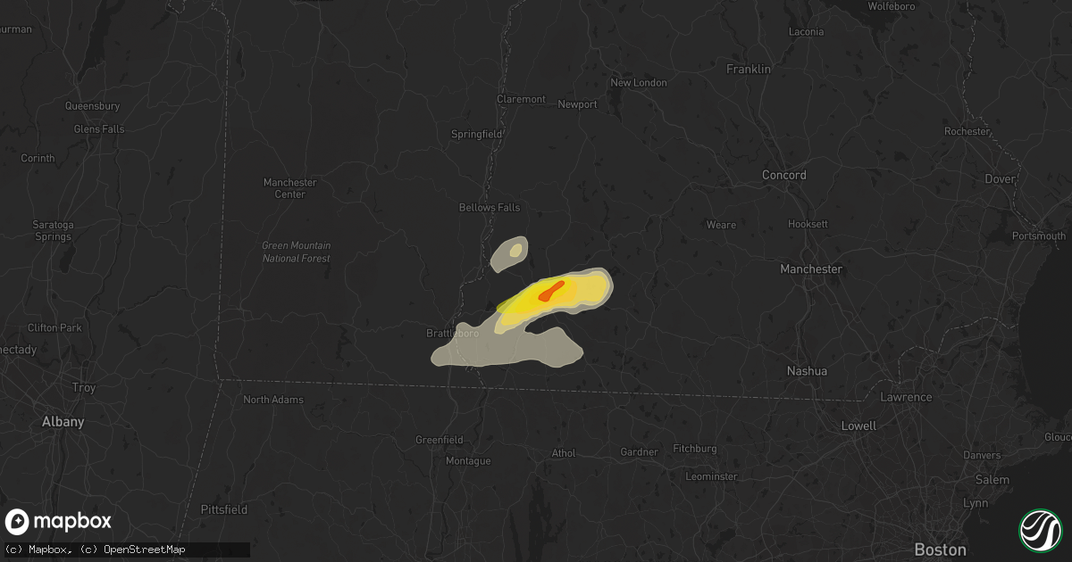 Hail map in Keene, NH on July 21, 2022