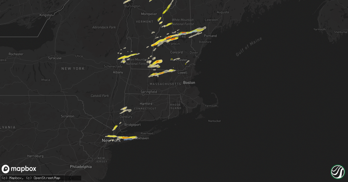 Hail map in Massachusetts on July 21, 2022